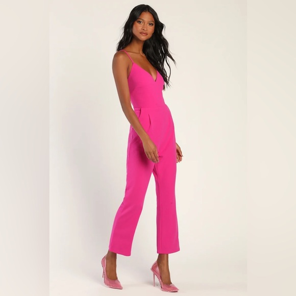 New Lulus Signature Cutie Hot Pink V-Neck Sleeveless Jumpsuit Size XS Women - Picture 3 of 6